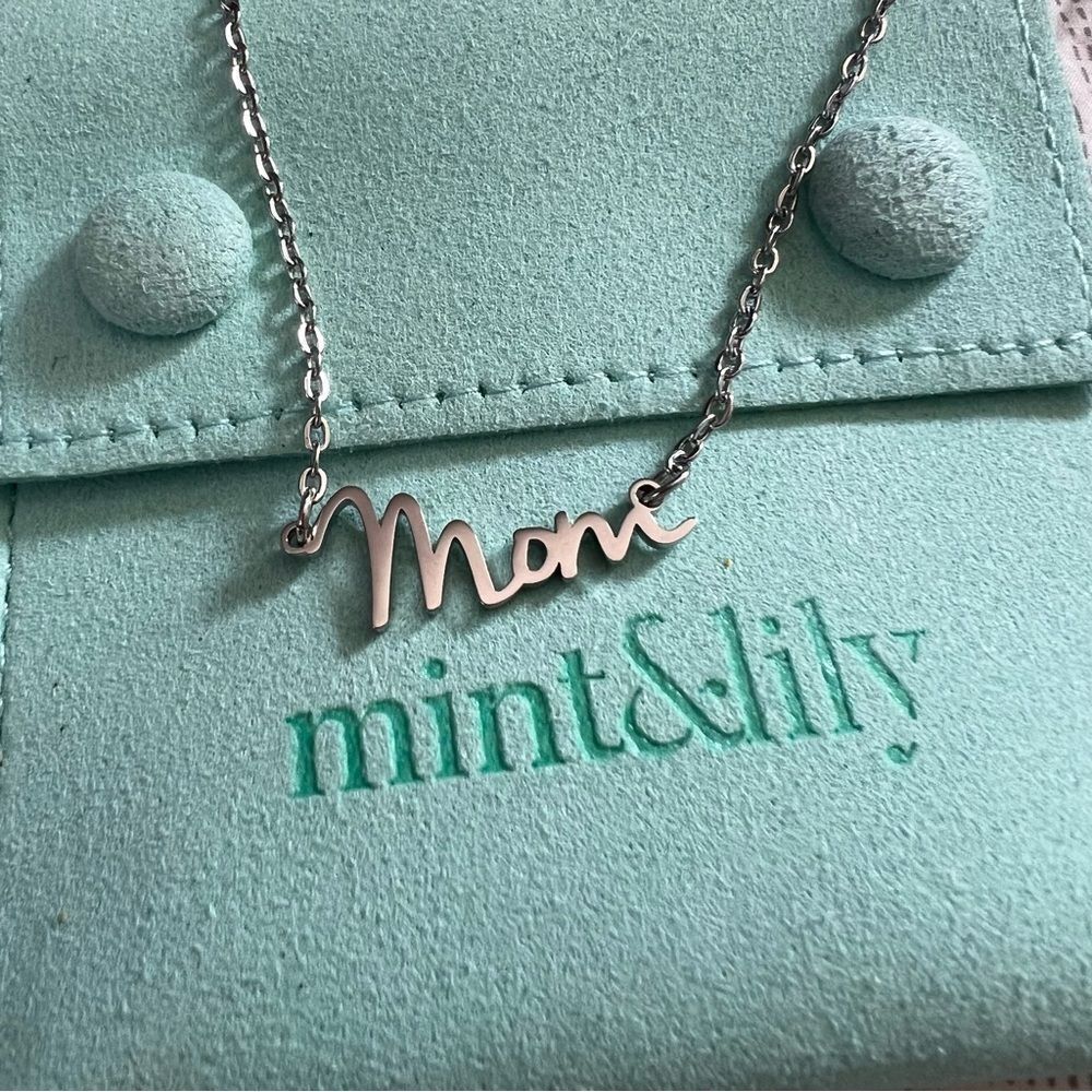Mint & Lily 'Mom' Dainty Necklace in Silver NEW